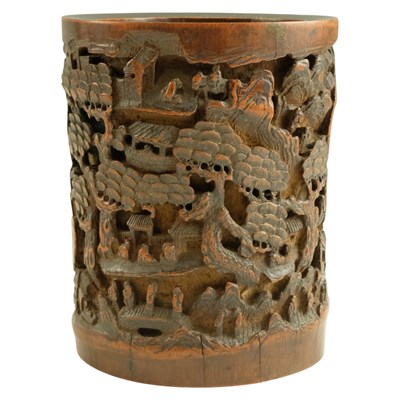 Lot 747 - A Chinese Qing period bamboo bitong / brush...