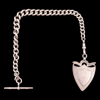 Lot 1049 - A George V silver graded curb-link watch chain...