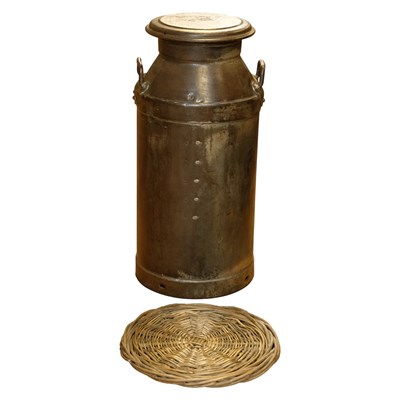 Lot 689 - A vintage steel 10-gallon milk churn and...