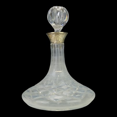 Lot 869 - A QEII silver-collared cut glass ship's or...
