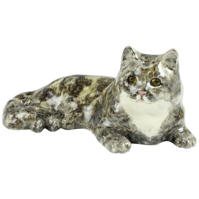Lot 1015 - A Winstanley Pottery figure of a recumbent cat,...