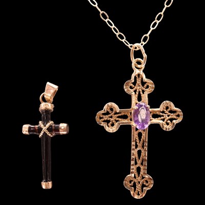 Lot 952G - A contemporary amethyst Gothic cross pendant,...