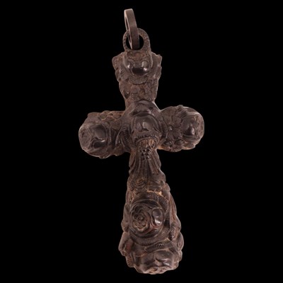Lot 1054B - A Victorian mourning faux-jet pendant cross,...