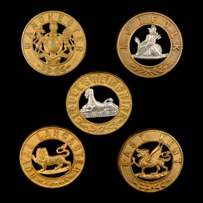 Lot 71 - Five various other ranks' helmet plate centres