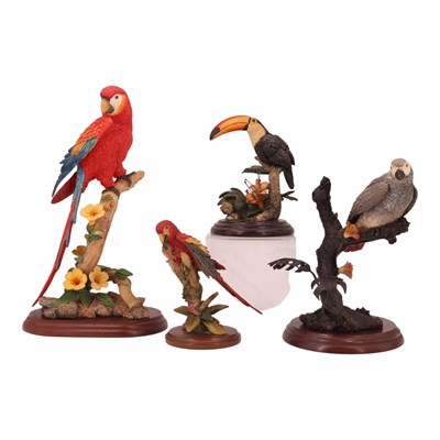 Lot 1056 - Four Country Artists exotic birds, comprising...