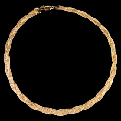 Lot 1309 - A contemporary 9 ct gold braided foxtail-link...