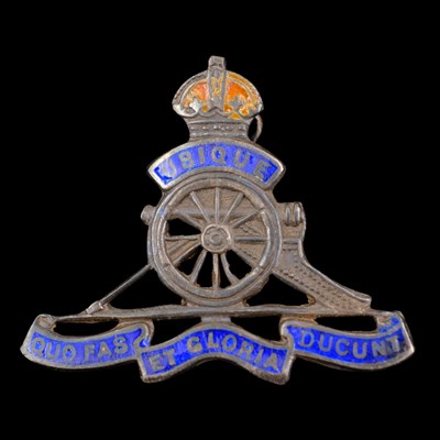 Lot 143 - A Royal Artillery enamelled white metal...