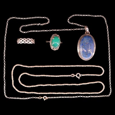 Lot 1358 - Lapis lazuli, nephrite and white metal...