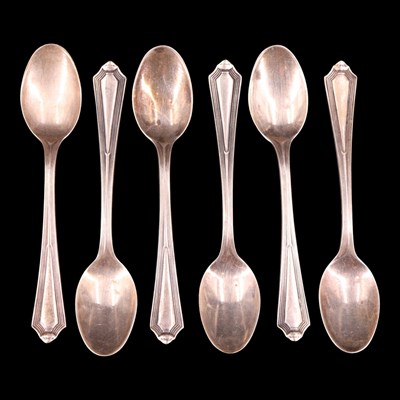 Lot 1127 - A set of six Art Deco silver teaspoons, Barker...