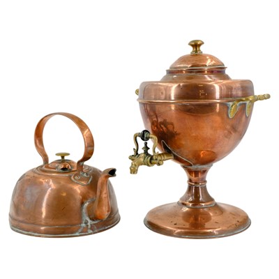 Lot 801 - A Victorian brass and copper tea urn, together...