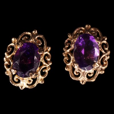 Lot 1368 - A pair of near-contemporary amethyst stud...
