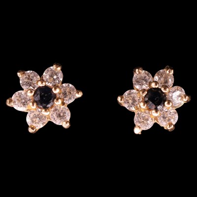 Lot 1372 - A pair of contemporary sapphire and diamond...