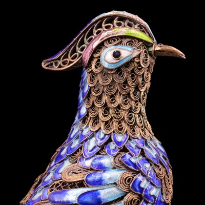 Lot 1134 - A Chinese white-metal and enamelled exotic...