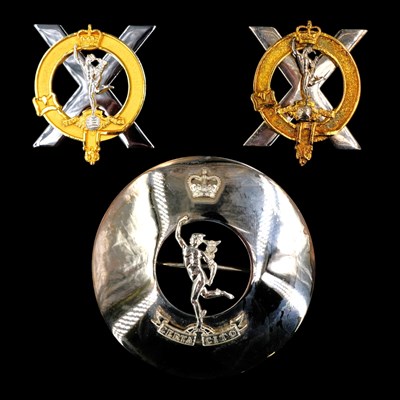 Lot 117 - A Royal Signals plaid brooch, together with...