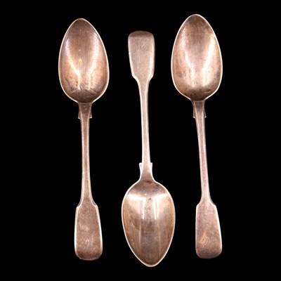 Lot 1128 - Three William IV silver fiddle pattern tea...