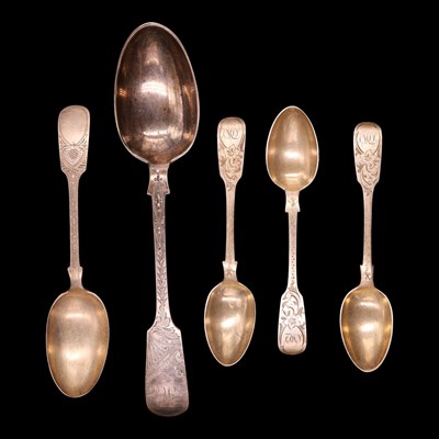 Lot 1129 - Three Victorian silver fiddle-pattern...
