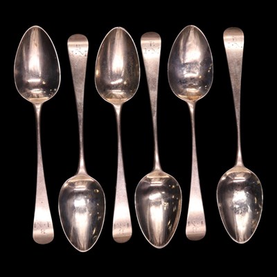 Lot 1144 - Six George IV silver Old English pattern...