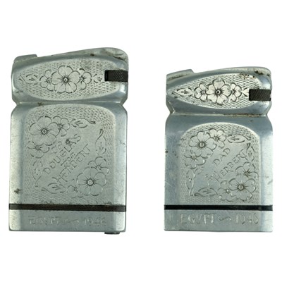 Lot 571 - Two Egyptian engraved aluminium alloy...