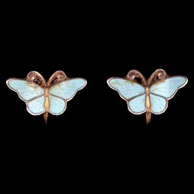 Lot 1431 - A pair of Norwegian enamelled butterfly...