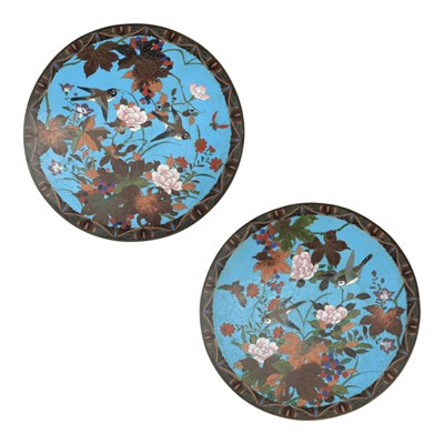 Lot 849 - A pair of Japanese cloisonne enamel chargers,...