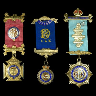 Lot 564 - Three 1960s / 1970s RAOB enamelled silver-gilt...