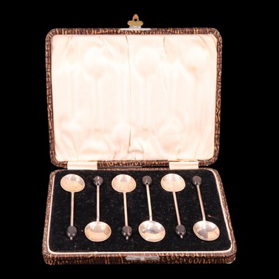 Lot 1188 - A cased set of six silver coffee spoons having...