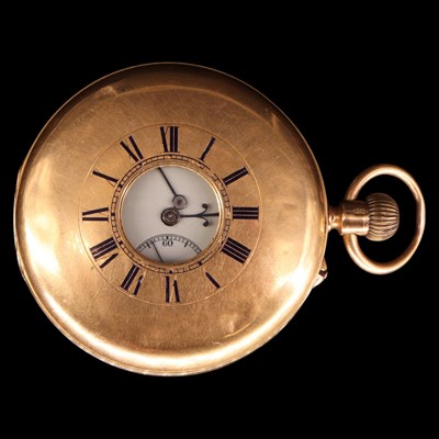 Lot 1566 - An Edwardian 18 ct gold half-hunter pocket...
