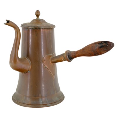Lot 792 - A Victorian copper chocolate pot, 26 cm