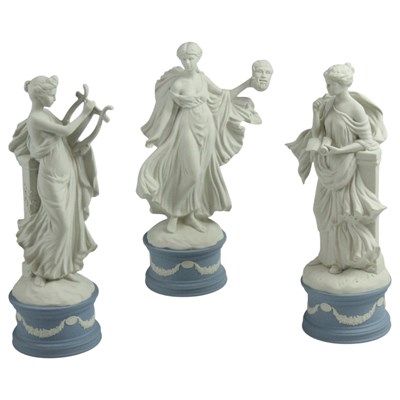 Lot 901 - Three Wedgwood Jasperware "The Classical Muses"...