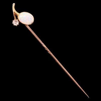 Lot 1471 - An opal and diamond sprig stick...