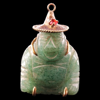 Lot 1490 - A vintage Chinese jade and yellow metal...