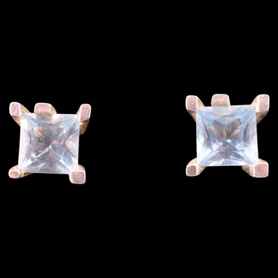 Lot 1495 - A pair of contemporary pale blue gemstone and...