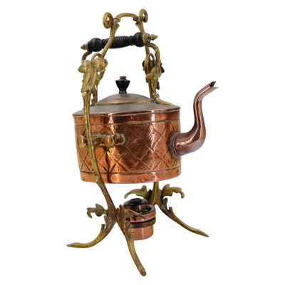 Lot 800 - A Victorian brass and copper spirit kettle, 35....