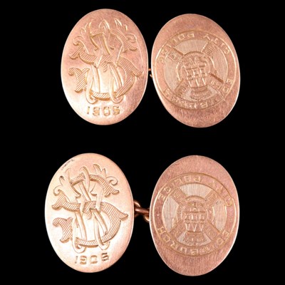 Lot 1500 - A pair of Edwardian 9 ct gold oval...