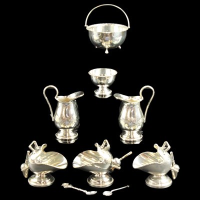 Lot 1285 - Three electroplated sugar scuttles, together...