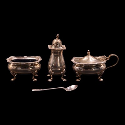Lot 1230 - A 1960s silver three-piece cruet set,...
