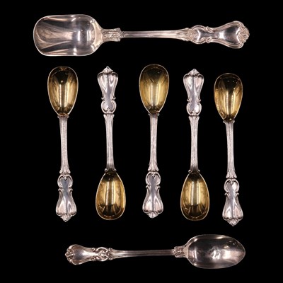 Lot 1247 - Five Victorian silver egg spoons, each having...