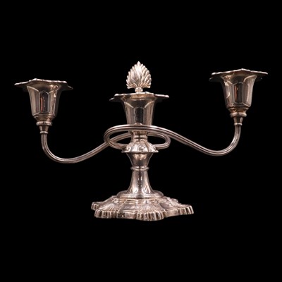 Lot 1266 - A 1970s silver candelabrum and snuffer, A...