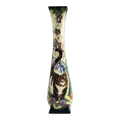 Lot 894 - A Moorcroft "Cat Nap" slender vase, designed...