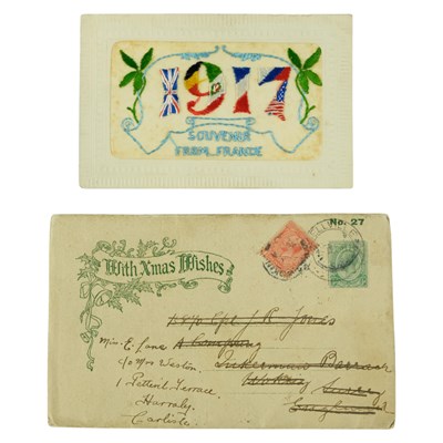 Lot 203 - A 1917 silk postcard, together with a 1917...