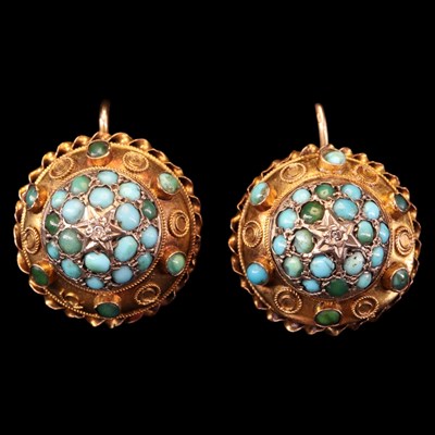 Lot 1512 - Victorian Etruscan Revival diamond, turquoise,...