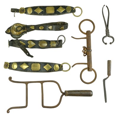 Lot 643 - Antique horse tack and husbandry tools...