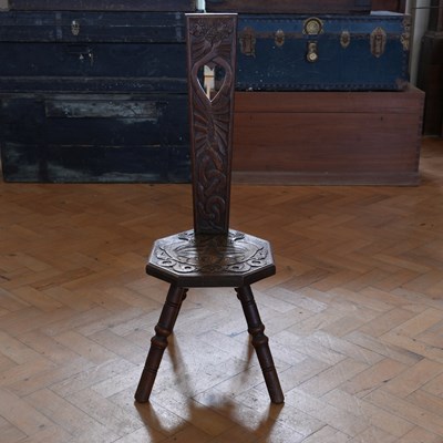 Lot 1668 - An early 20th Century carved oak spinning...