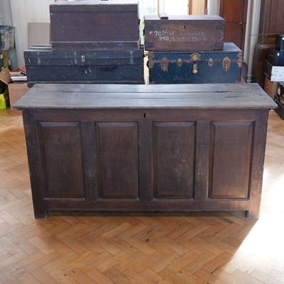 Lot 1677 - An 18th Century joined-oak chest, 58 cm x 162...