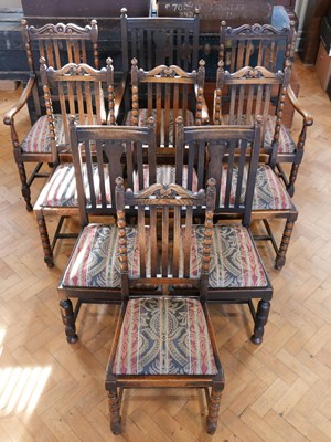 Lot 1684 - A harlequin set of eight oak dining chairs,...
