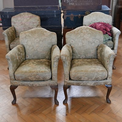 Lot 1687 - A set of four 1920s / 1930s upholstered bridge...