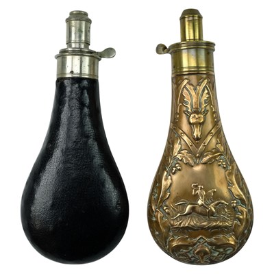 Lot 325 - Victorian Hawksley powder flasks, respectively...