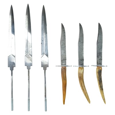 Lot 681 - Three antler-handled knives having slender...