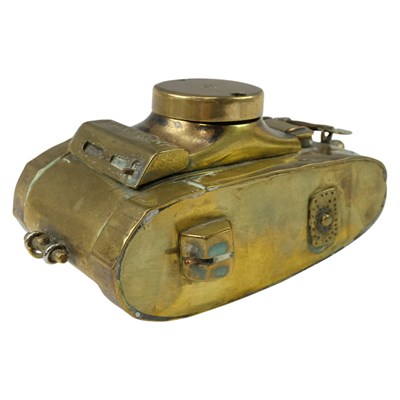 Lot 152 - A "trench art" Tank Corps brass inkwell, in...