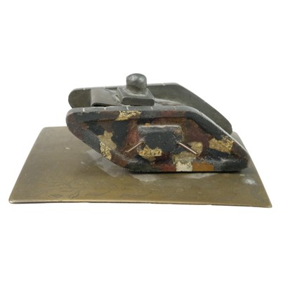 Lot 153 - A "trench art" brass model tank, engraved...